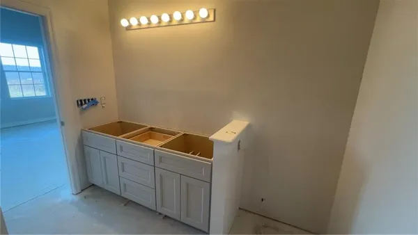a room with cabinets