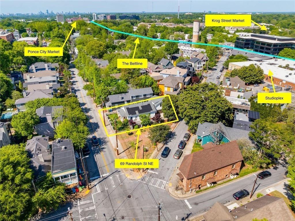 69 Randolph Street Northeast, Unit B Atlanta, GA 30312 - Photo 11 of 19 an aerial view of a house with a swimming pool yard and outdoor seating