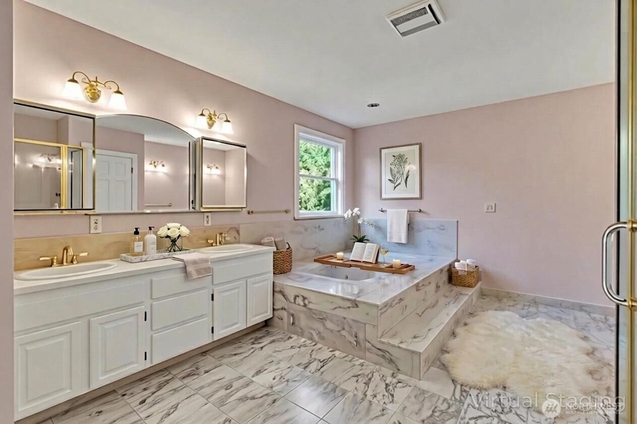 1622 Southwest 140th Street Burien, WA 98166 - Photo 13 of 38 a spacious bathroom with a double vanity sink and a mirror