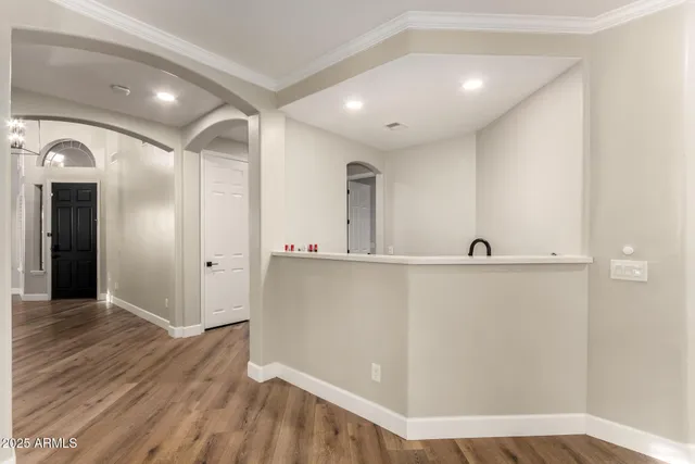 a white building with a fireplace