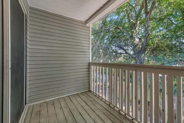 a view of a wooden balcony