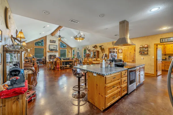 a kitchen with lots of counter top space