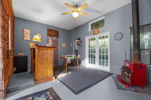 a view of a lake with a garden