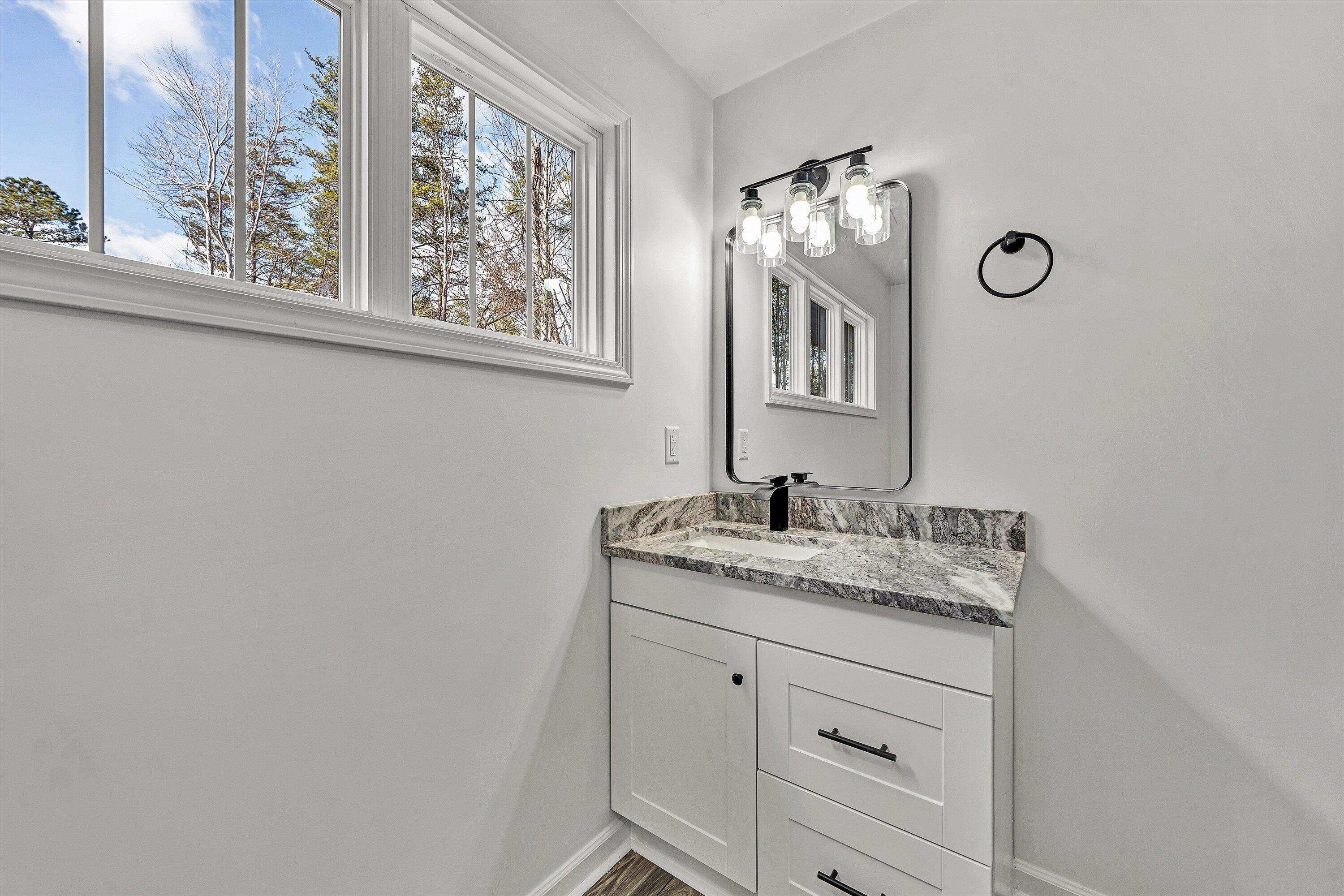 103 Bluff Court Moneta, VA 24121 - Photo 33 of 63 a bathroom with a granite countertop sink and a mirror