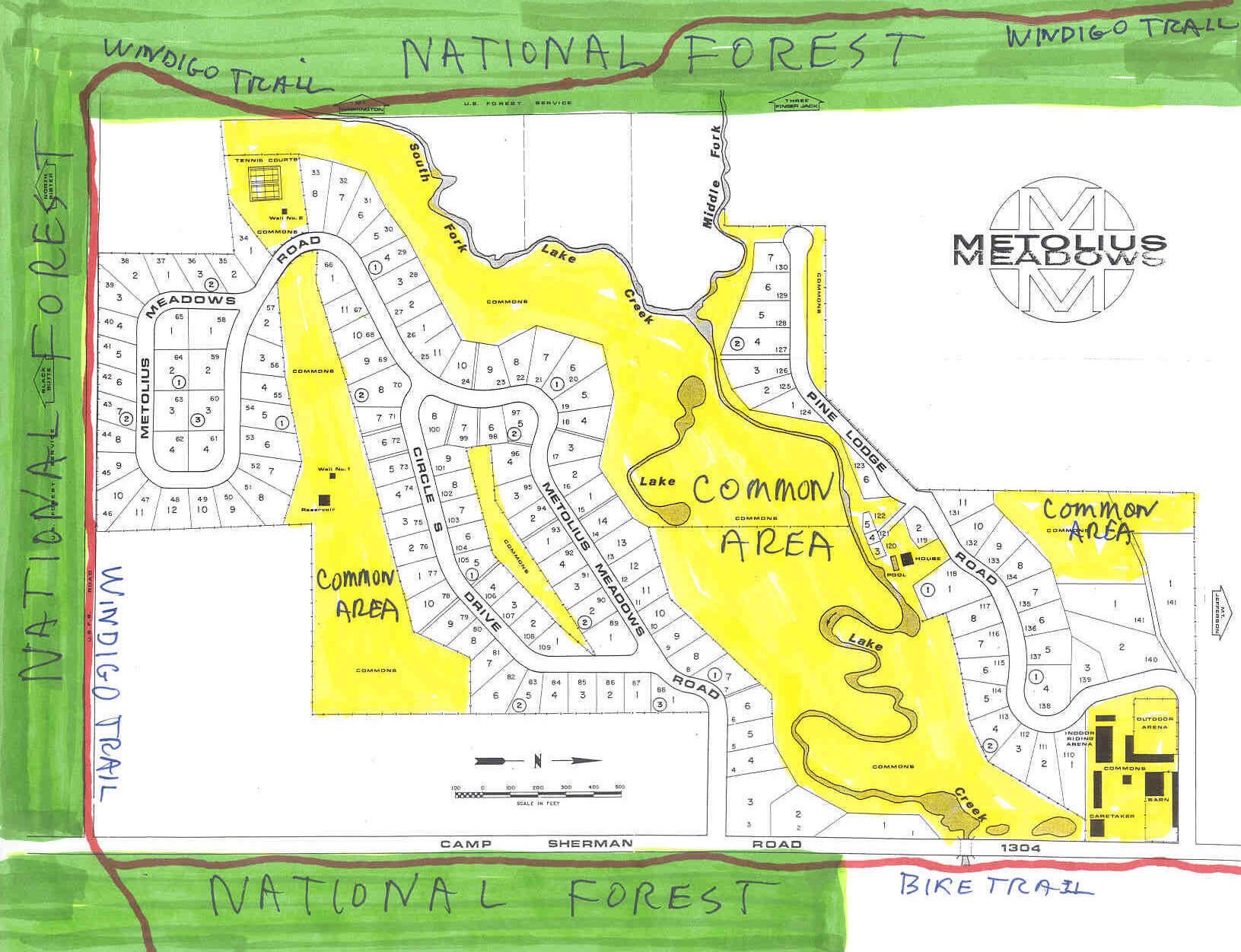 26223 Southwest Pine Lodge Road Camp Sherman, OR 97730 - Photo 49 of 60 The yellow is common area. The green is National Forest