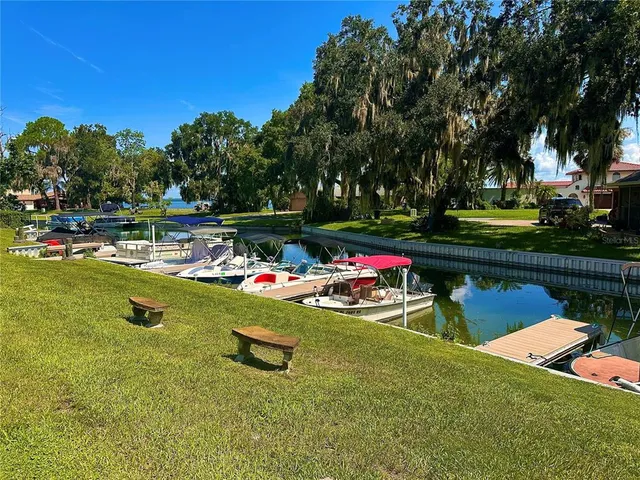 a view of a park with slide