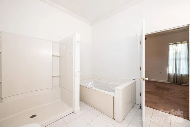 a bathroom with a bathtub and a shower