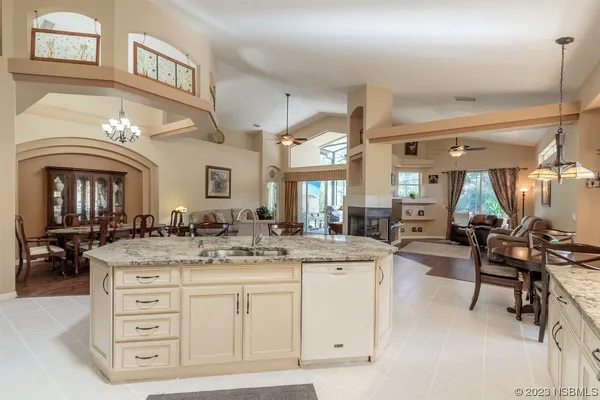 a view of center island with granite countertop furniture