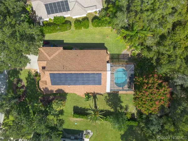 an aerial view of a house