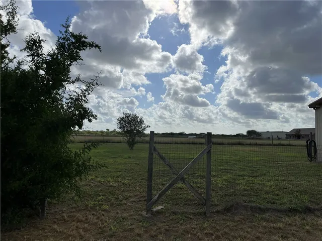 a view of a field with an ocean