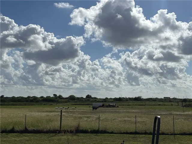 a view of a lake with houses in the back