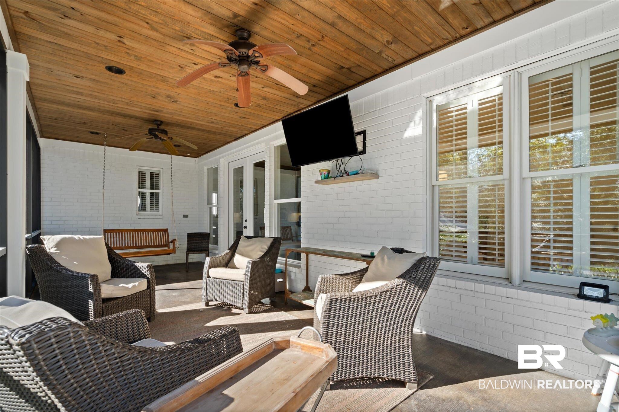 3713 Old Shell Road Mobile, AL 36608 - Photo 18 of 52 View of patio with ceiling fan, an outdoor hangout area, and french doors