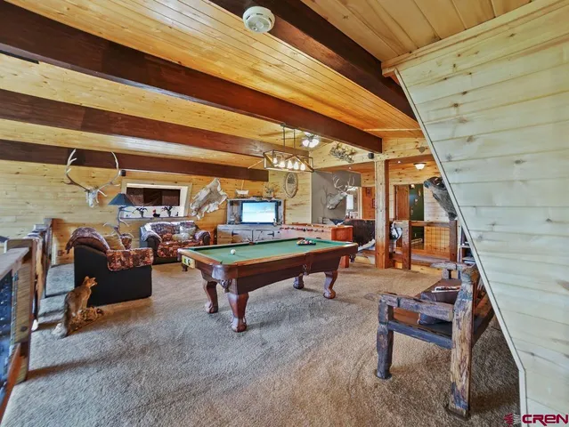 a living room with furniture and a rug