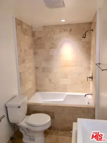 a bathroom with a toilet and a bathtub