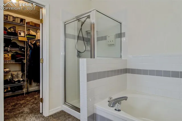 a bathroom with a tub a toilet and a shower