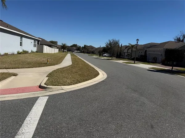 a view of a street with a slide