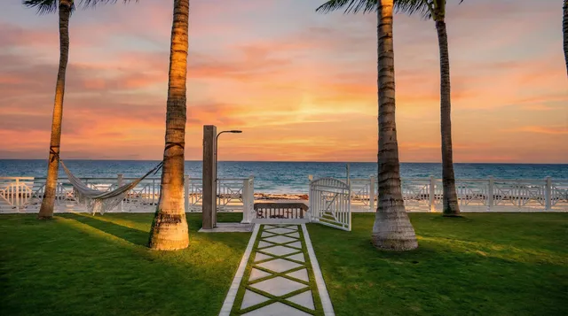 a view of an outdoor space and swimming pool