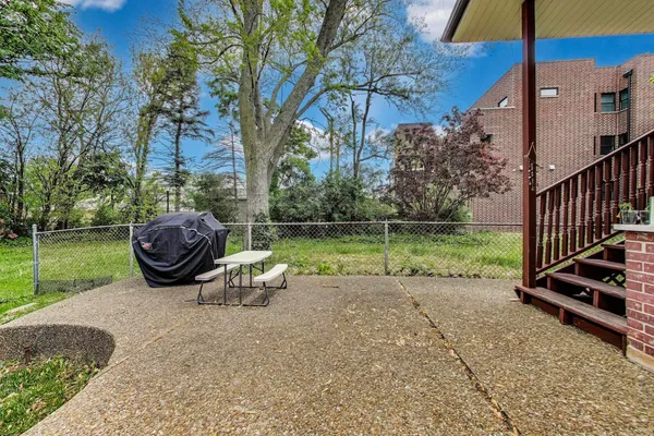a view of a garden with a slide