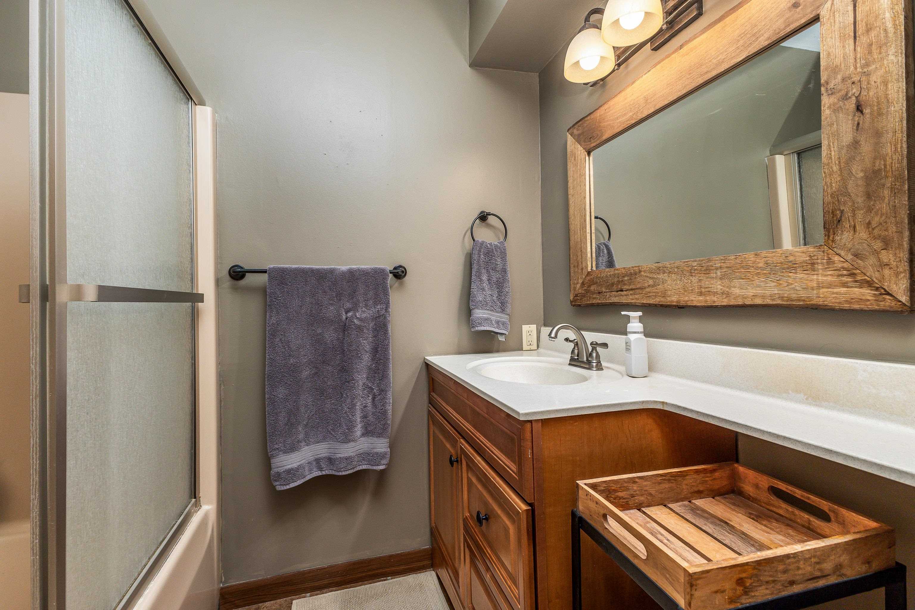4 Colony Court Galena, IL 61036 - Photo 12 of 32 a bathroom with a sink a mirror and a shower