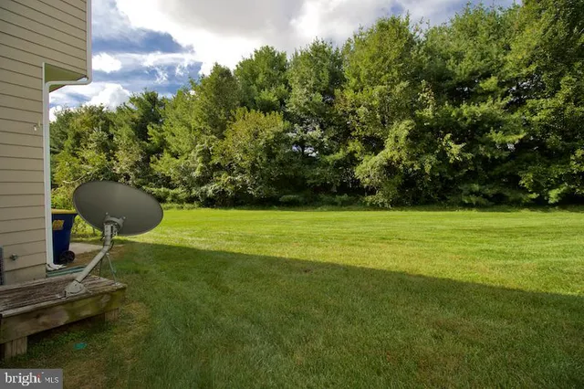 a view of a backyard with table and chairs and potted plants