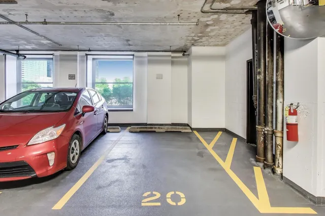 a view of parking garage with kitchen
