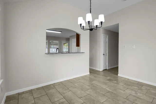 a view of a chandelier in a room