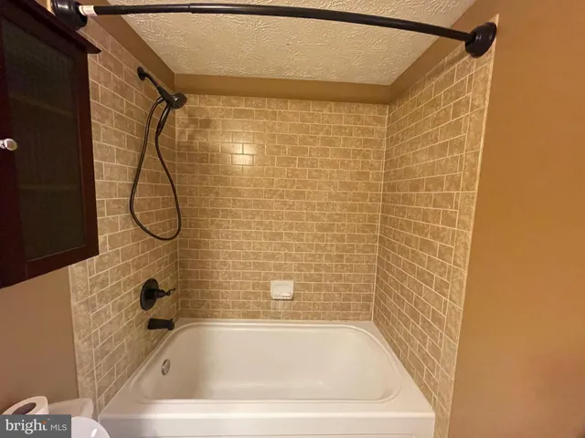 a bathroom with a bath tub and shower