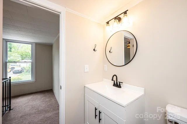 a view of a small space with a window