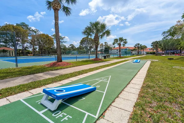 a view of an outdoor space and swimming pool