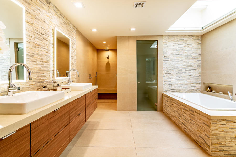 723 Inverness Drive Rancho Mirage, CA 92270 - Photo 24 of 49 a large bathroom with a double vanity sink a large mirror and a bathtub
