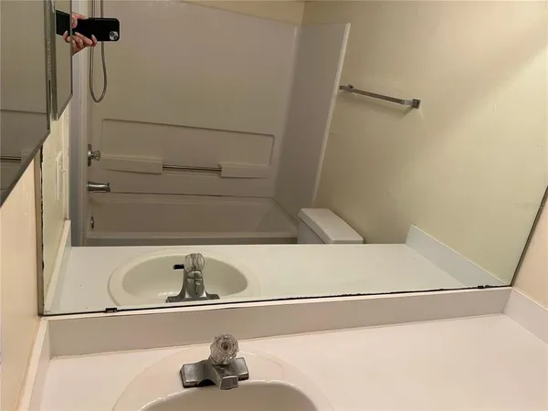 a bathroom with a bathtub
