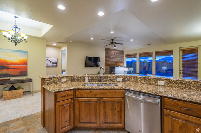 2212 Chippenham Court St. George, UT 84770 - Photo 75 of 75 Kitchen with open floor plan, dishwasher, wood finish cabinets, and ceiling fan