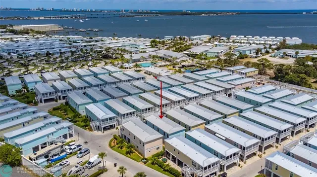 an aerial view of a building with many windows