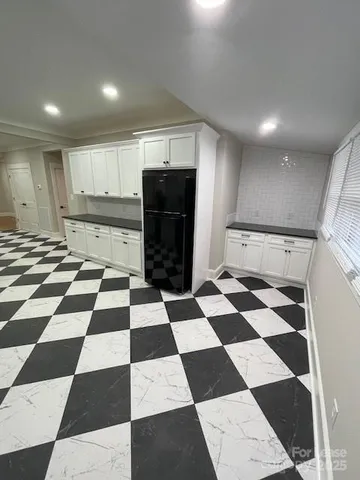 a black and white checkered floor