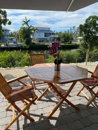 a view of a backyard with sitting area