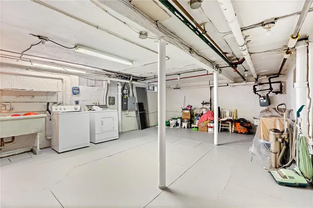 a view of a garage with storage