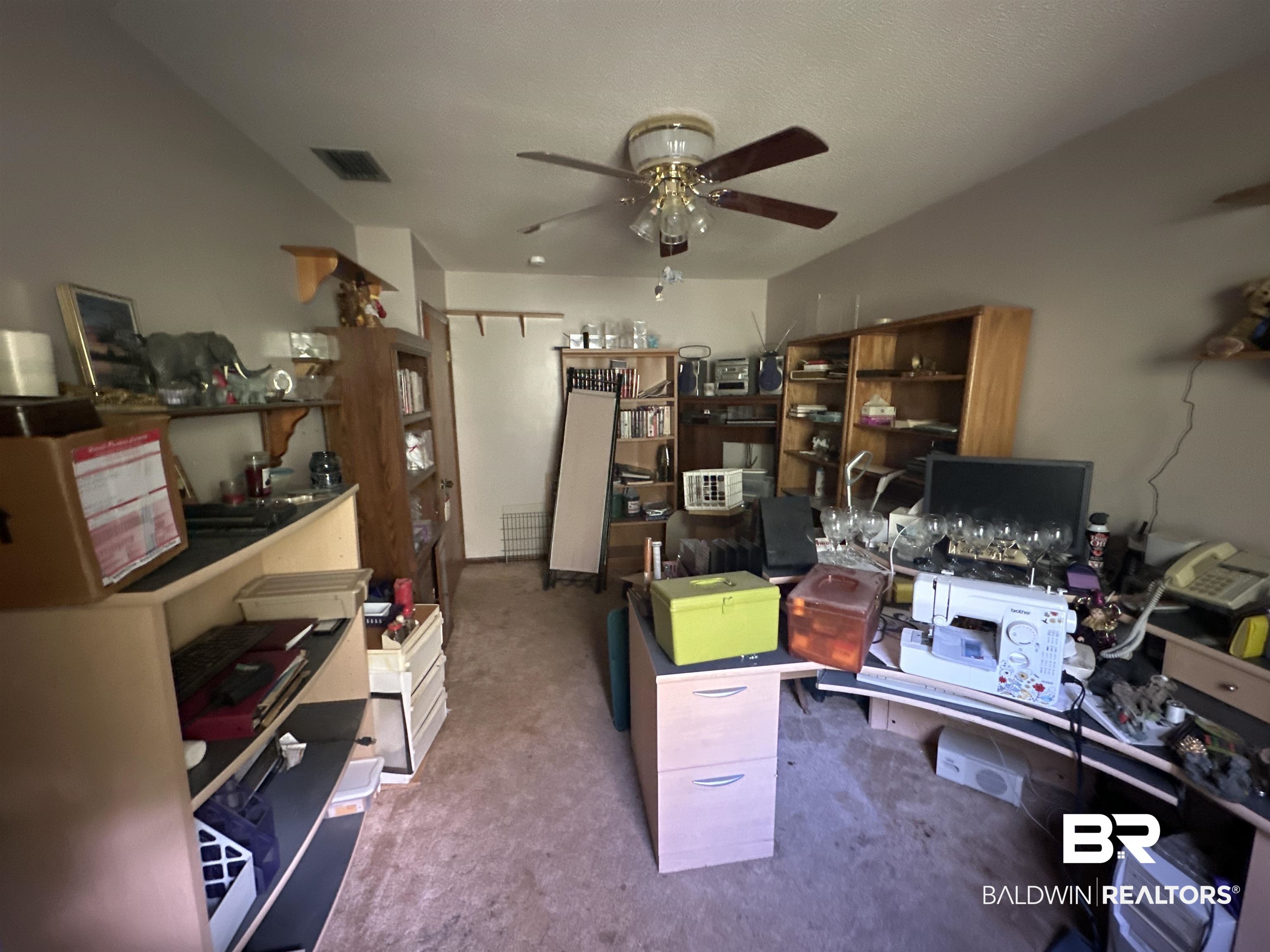 9520 C Four Mile Road Irvington, AL 36544 - Photo 13 of 32 Office space with ceiling fan and light colored carpet