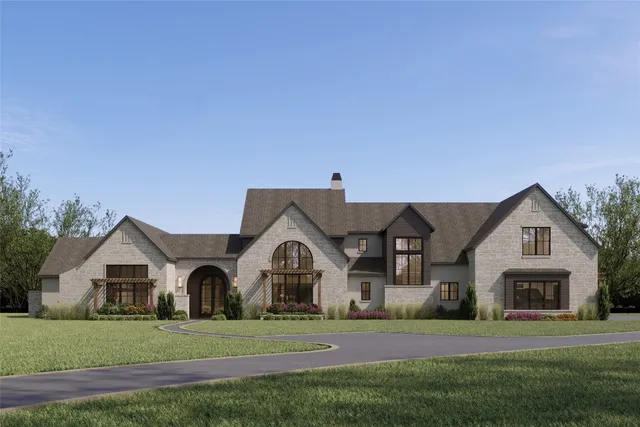 a living room with furniture large windows and a fireplace