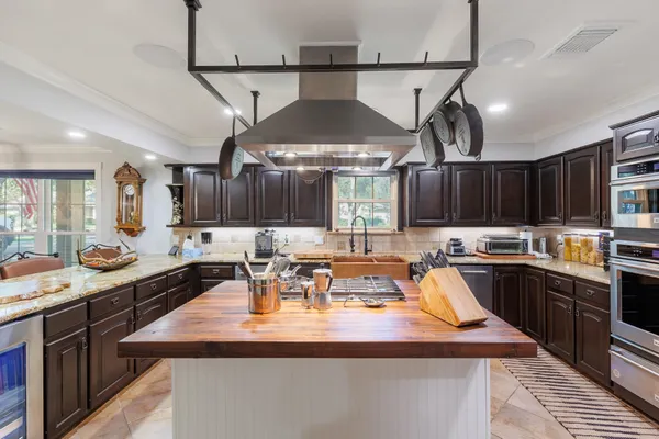 a kitchen with lots of counter top space