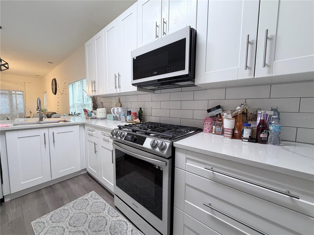 5634 Tanagerlake Road Lithia, FL 33547 - Photo 19 of 46 a kitchen with stainless steel appliances granite countertop a sink a stove and microwave
