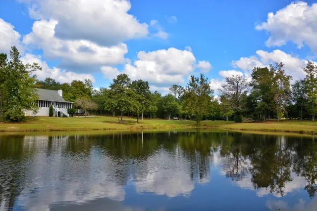 a view of a lake with houses