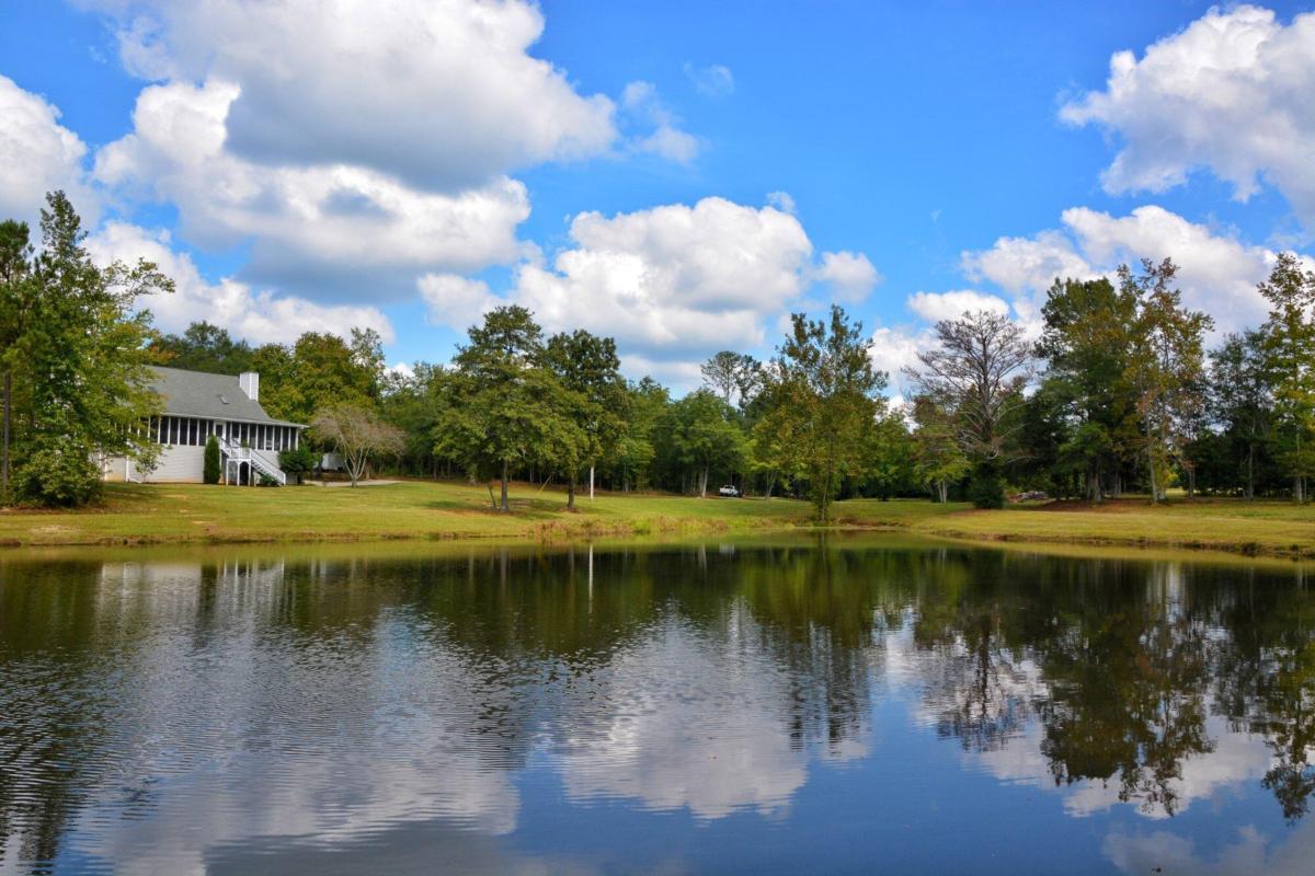 a view of a lake with houses