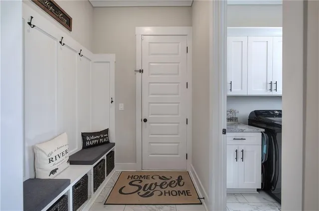 a view of a yard with large trees