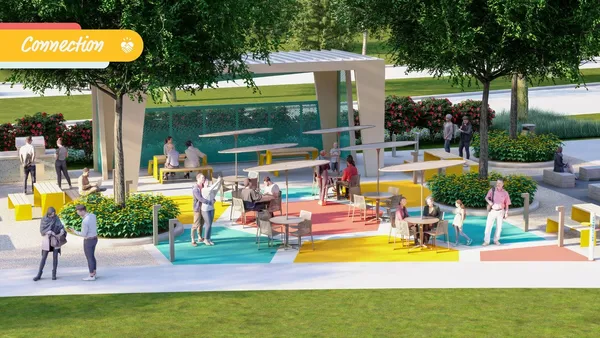 an outdoor space with seating area and furniture