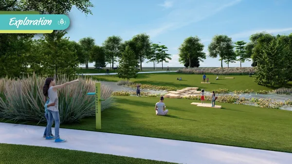 a view of a golf course with a lake view