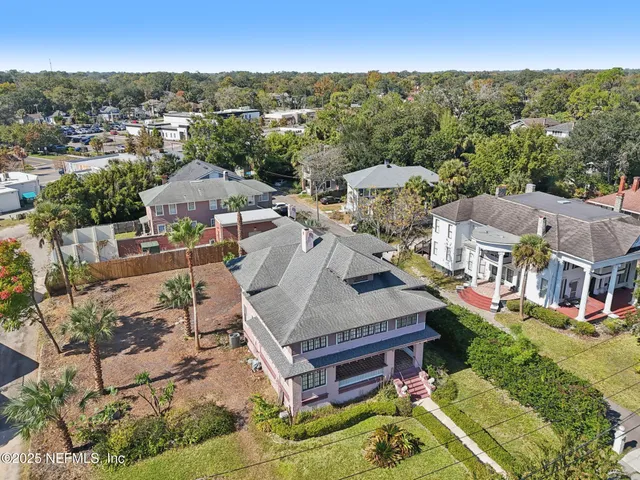 a view of a building and a street