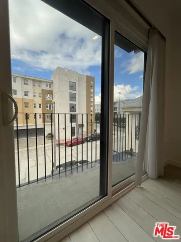 a view of a balcony from door