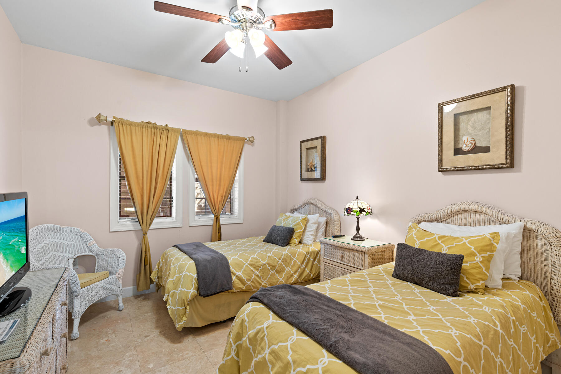 10343 East County Highway 30A, Unit 312D Inlet Beach, FL 32413 - Photo 15 of 19 a bedroom with two beds and a chandelier