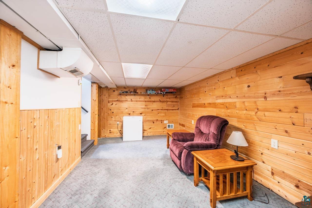 319 Michigan Avenue West Gilbert, MN 55741 - Photo 18 of 48 Finished lower level with wood paneling and textured carpet flooring