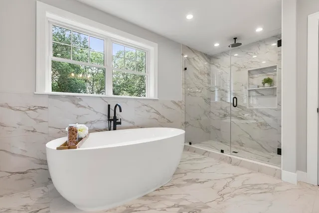 a view of a bathtub in a bathroom